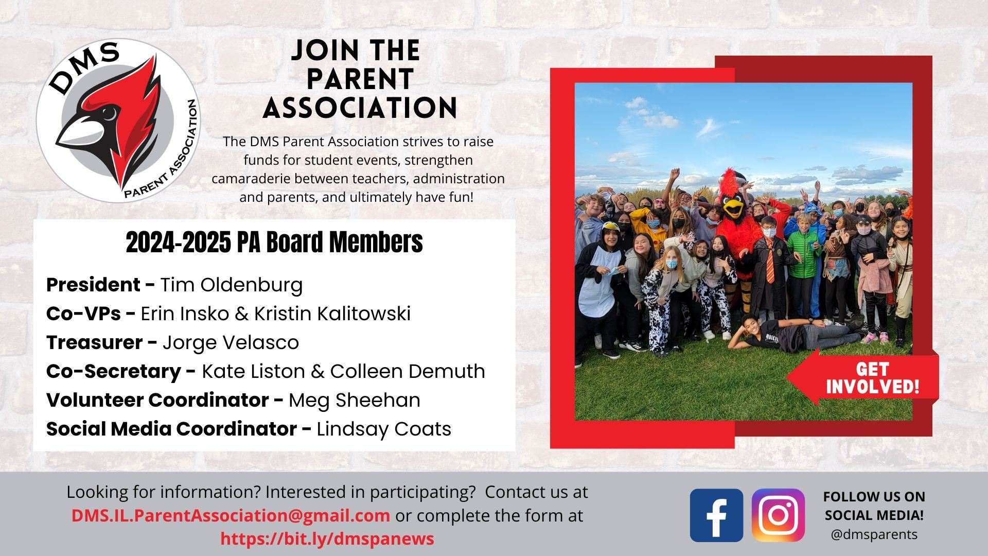 Join The Parent Association  The DMS Parent Association strives to raise funds for student events, strengthen camaraderie bet